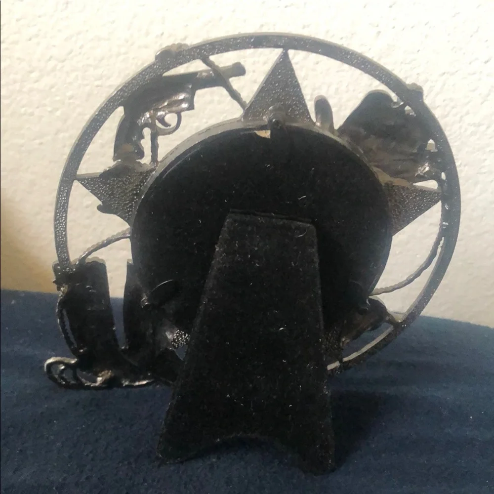 Western pewter metal Picture Frame‎ cowboy theme round small